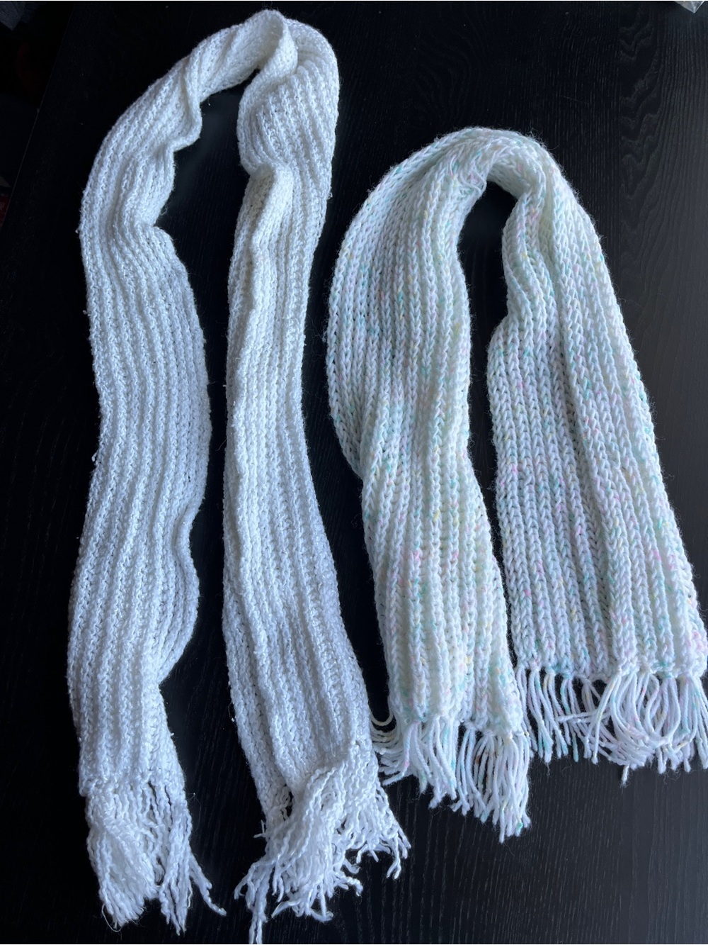 Cozy Knit Winter Scarf Set White Multi Color Fringe